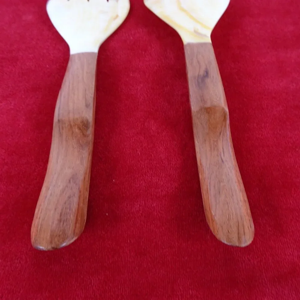 Salad Server Fork Spoon Tongs Natural Iridescent Capiz Mother of Pearl Seashell